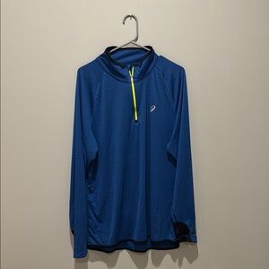 Asics Blue Performance Jacket with Mock Neck and Quarter-Zip